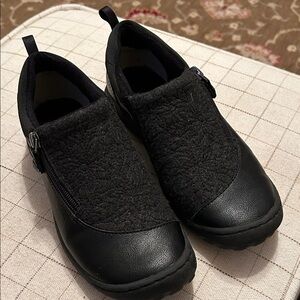 JBU Black Textured Slip-On Shoes with side zipper
